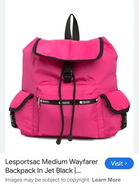Lesportsac Bright Pink Nylon Backpack with Black Trim